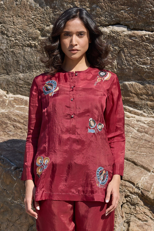 Lola Maroon Allover Embroidered Top