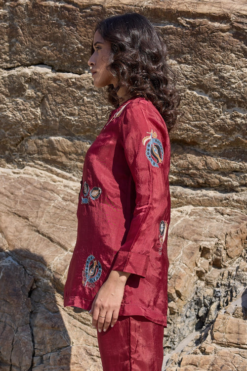 Lola Maroon Allover Embroidered Top