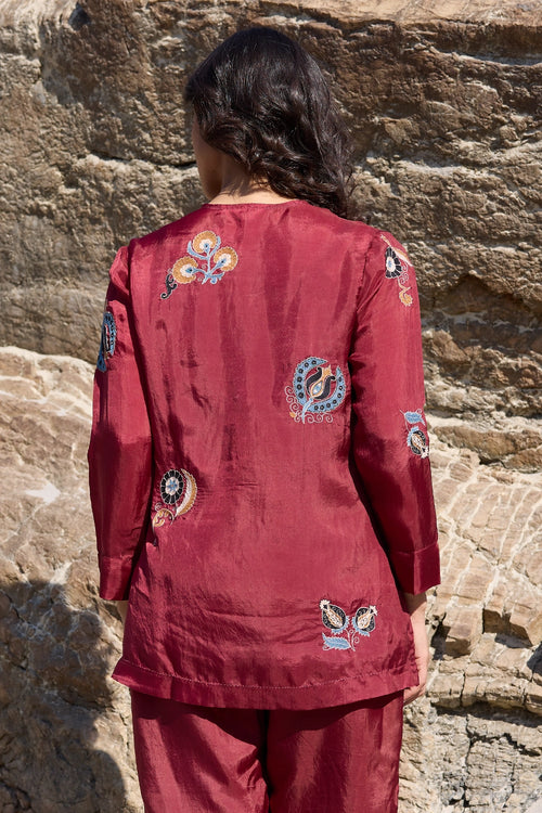 Lola Maroon Allover Embroidered Top