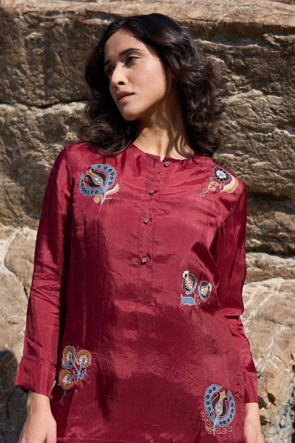 Lola Maroon Allover Embroidered Top