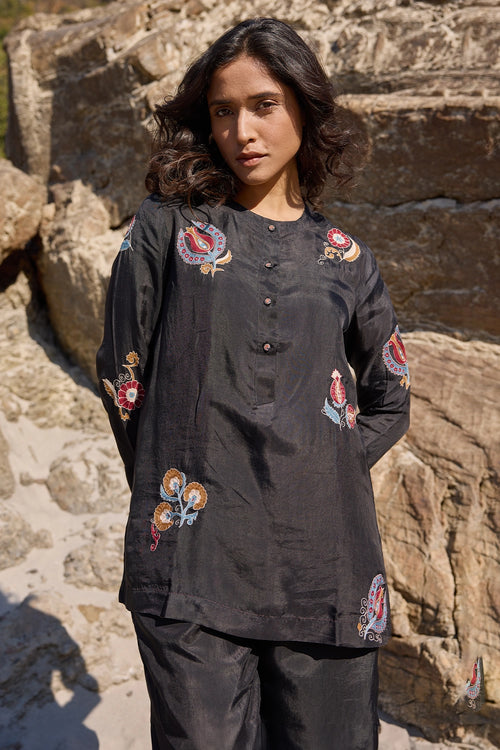 Lola Black Allover Embroidered Top