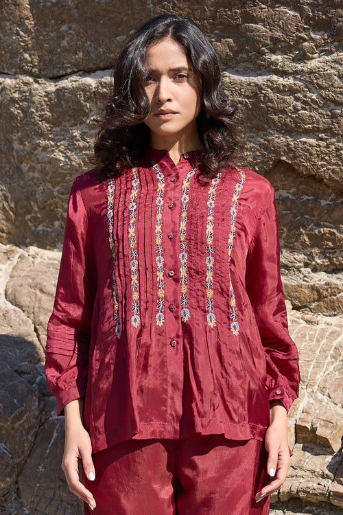Doug Maroon Pintuck Top