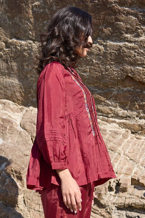 Doug Maroon Pintuck Top