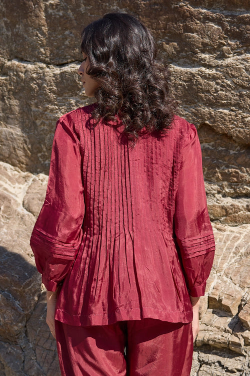 Doug Maroon Pintuck Top