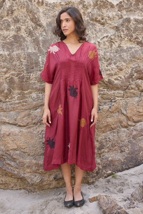 Carol Maroon Pintuck Dress