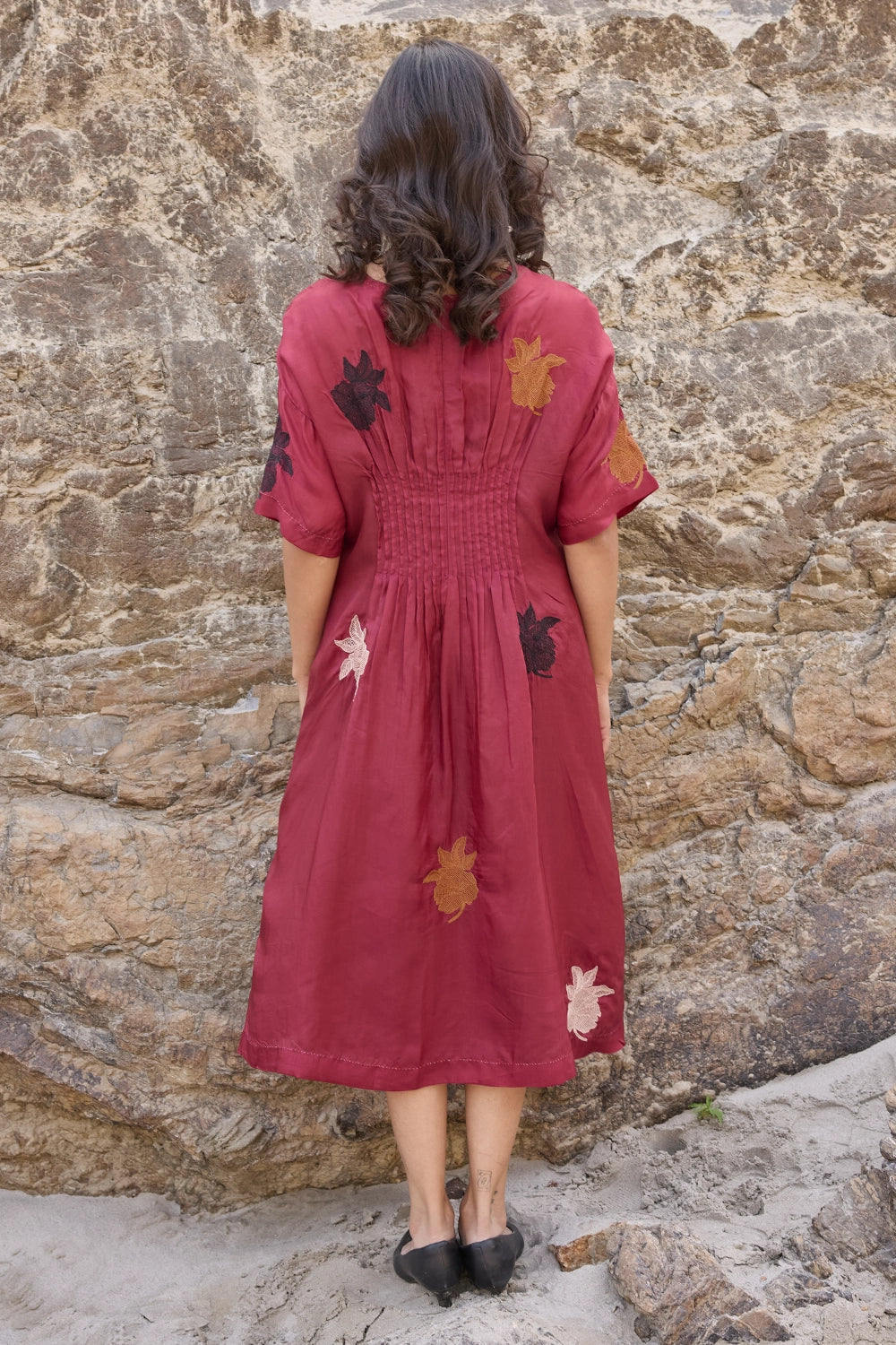 Carol Maroon Pintuck Dress