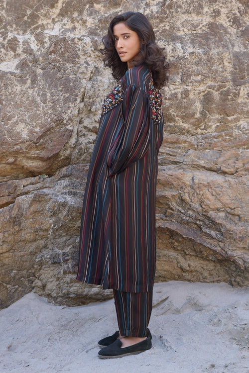 Lauren Black Button Down Tunic with Carly Striper Trouser