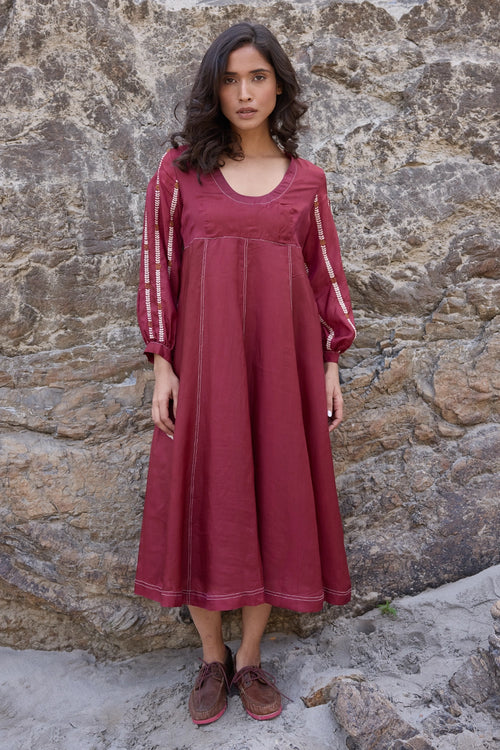Poppy Maroon Panelled Dress