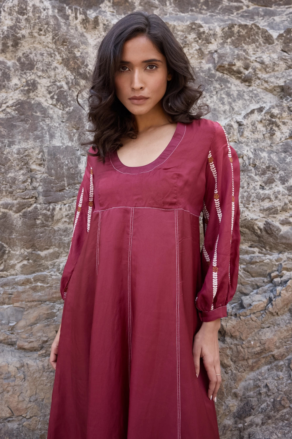 Poppy Maroon Panelled Dress