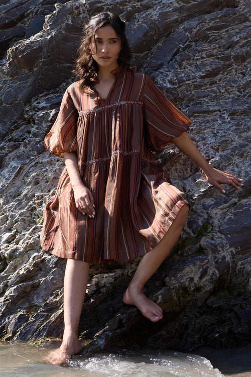 Jess Brown Tiered Striper Dress