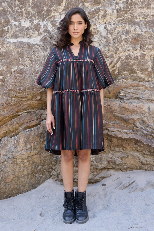 Jess Black Tiered Striper Dress