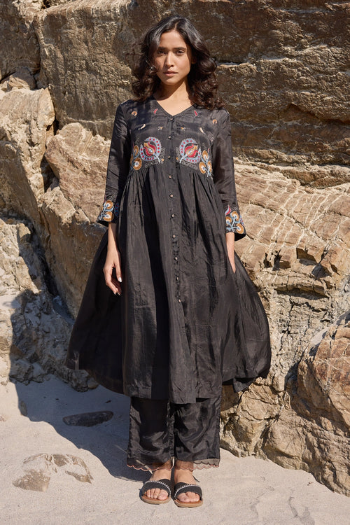 Karen Black Button Down Dress with Carly Trousers