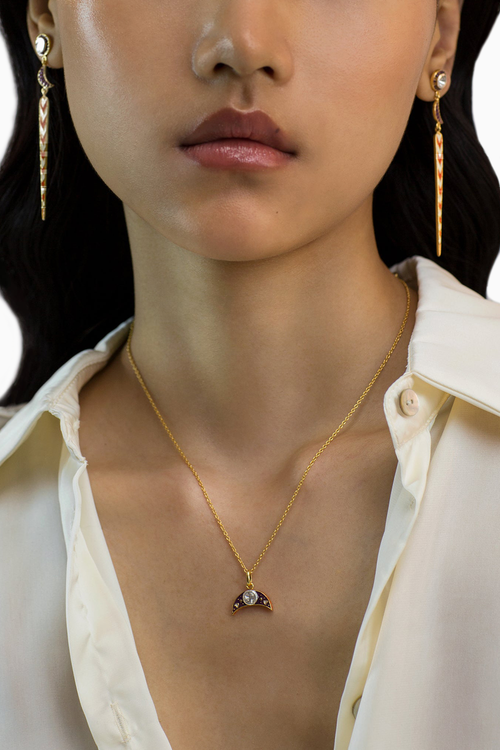 Crescent Moon Polki Neckchain