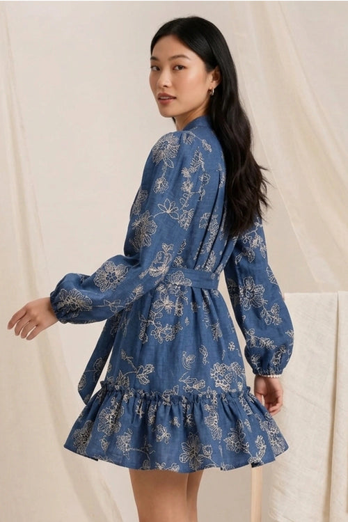 Azure Floral Ruffle Dress