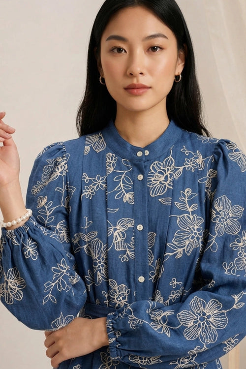 Azure Floral Ruffle Dress