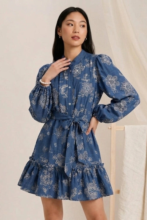 Azure Floral Ruffle Dress