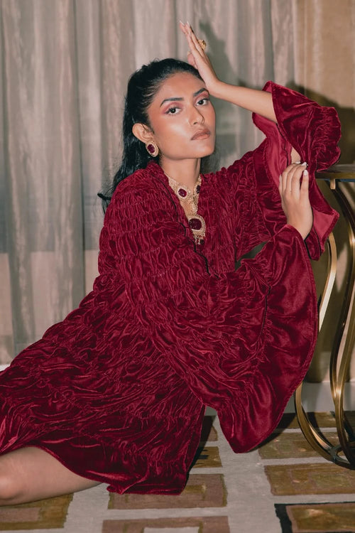 Maroon Velvet Kedia Dress