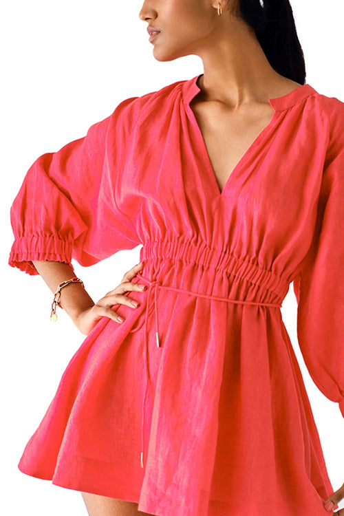 Alia Linen Short Gathered Dress