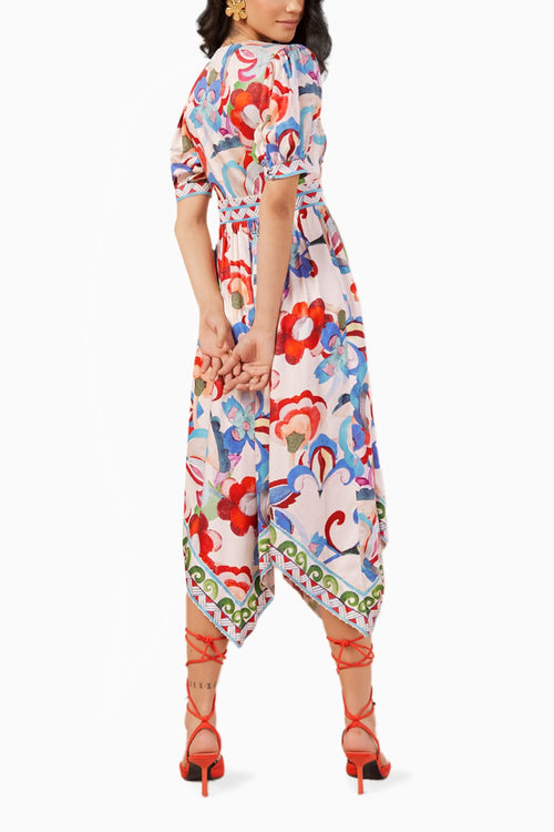 Amelia Midi White Lotus Dress
