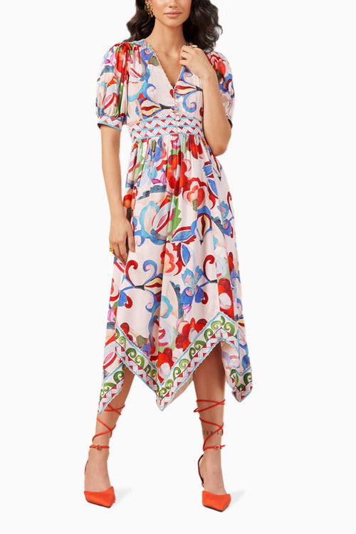 Amelia Midi White Lotus Dress