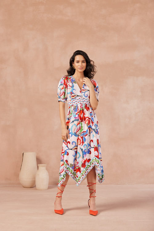 Amelia Midi White Lotus Dress
