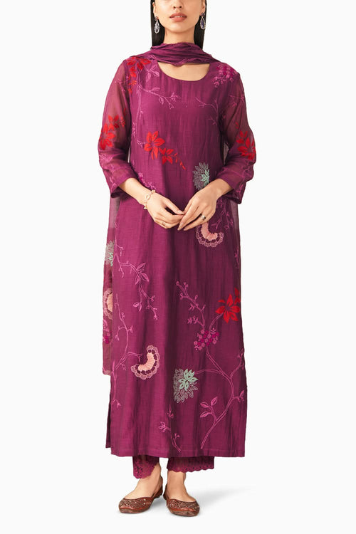 Amethyst Floral Embroidered Kurta Set