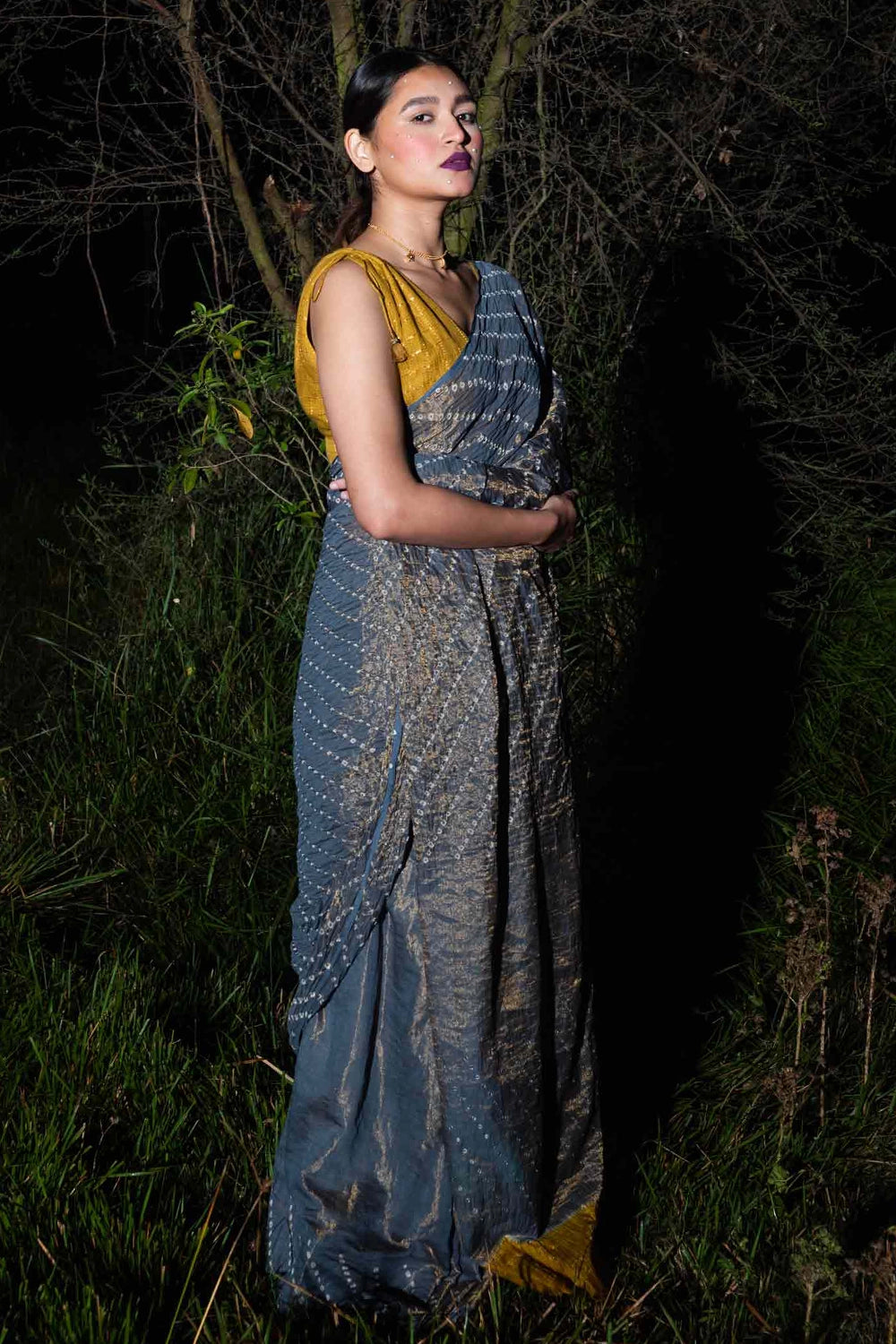 Grey Mustard Anjori Saree