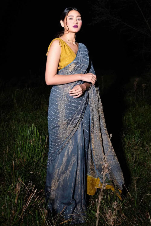 Grey Mustard Anjori Saree