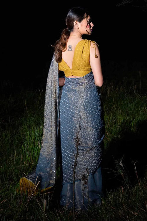 Grey Mustard Anjori Saree