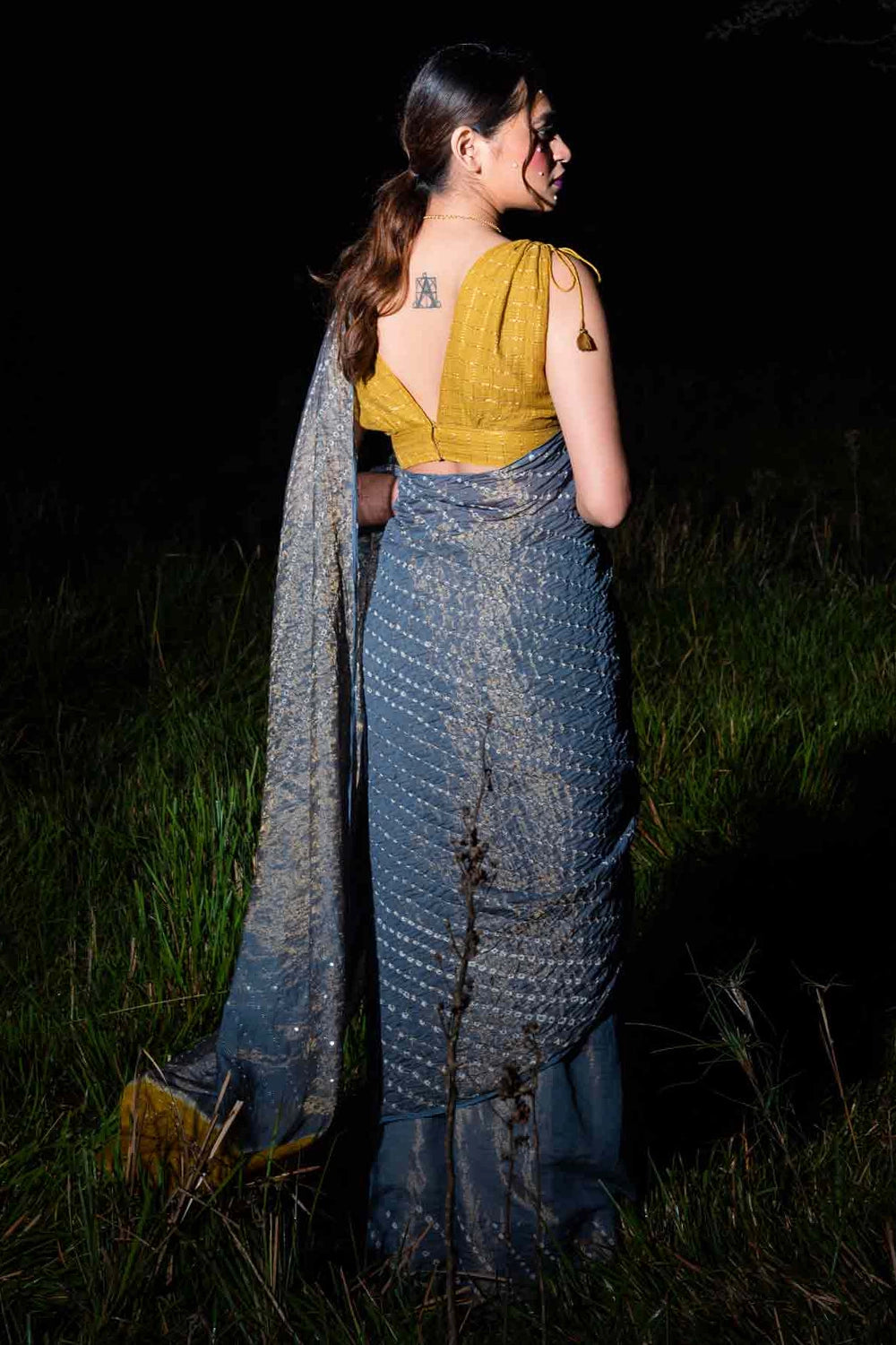 Grey Mustard Anjori Saree