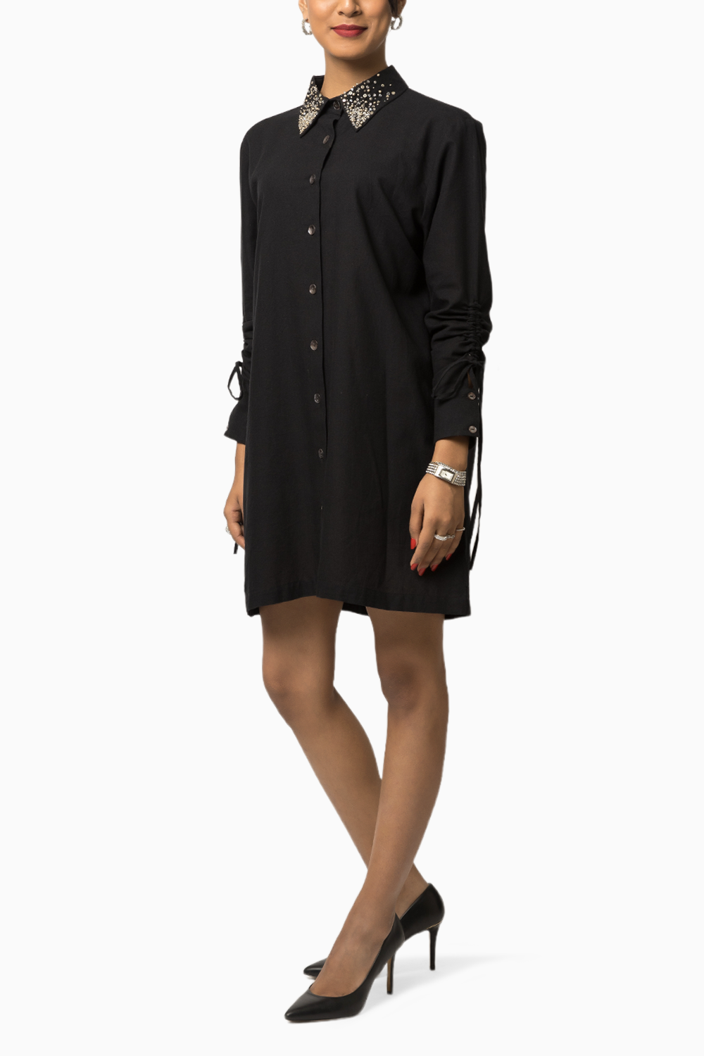 Embellished Collar Shirt Dress