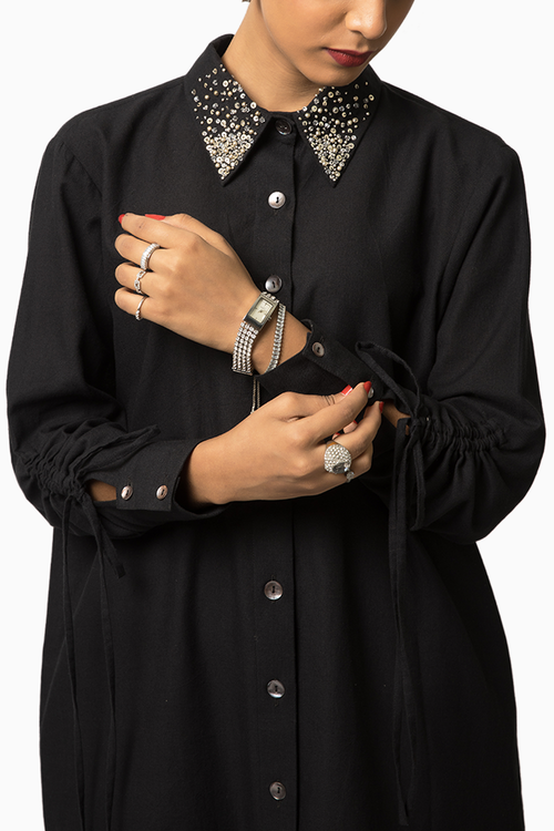 Embellished Collar Shirt Dress