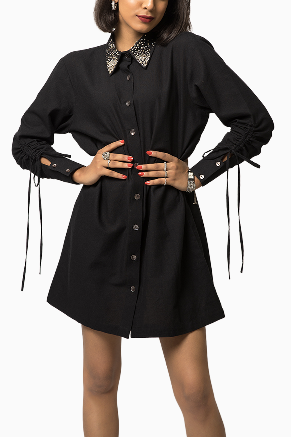 Embellished Collar Shirt Dress