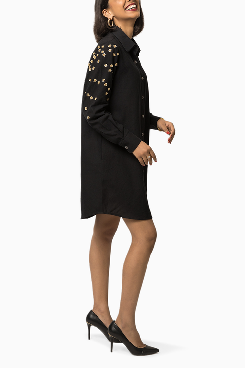 Floral Sleeves Shirt Dress