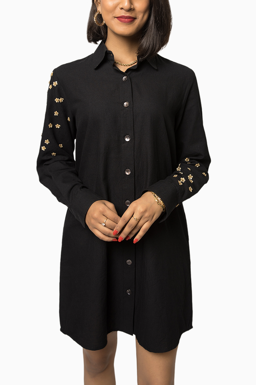 Floral Sleeves Shirt Dress