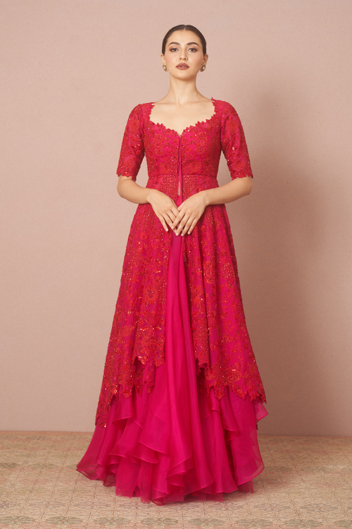 Red Embroidered Jacket Set