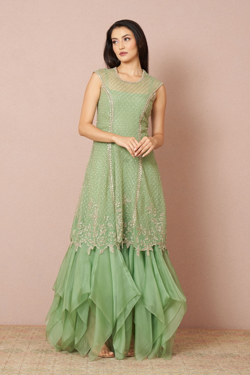 Pista Green Embroidered Kurta Set