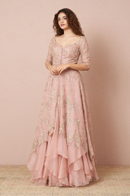 Pastel Pink Embroidered Jacket Set