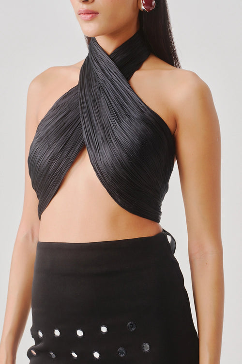 Hope Halter Neck Top In Black With Black Constellation Skirt