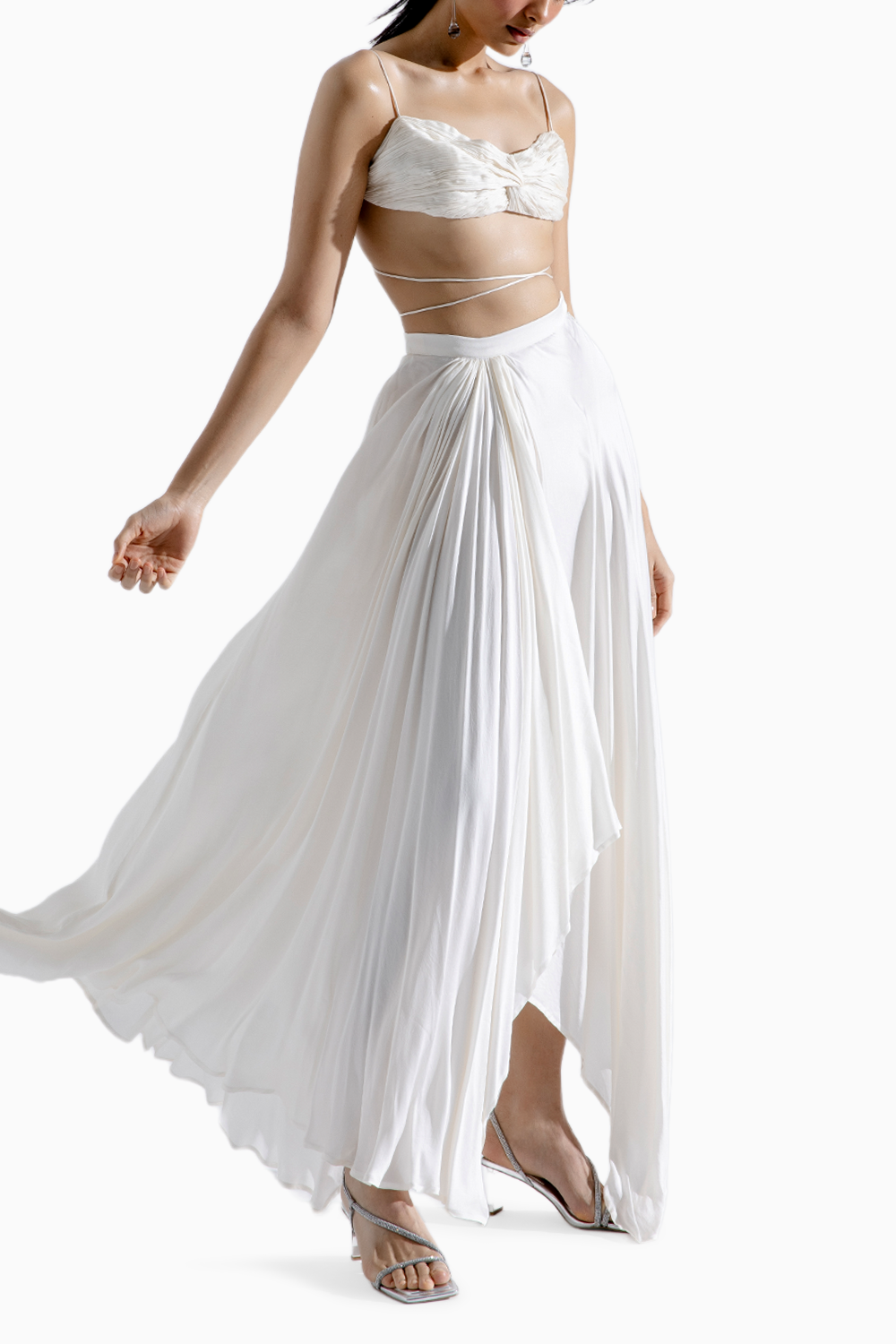 Dove Ruched Crop Top and Draped Skirt