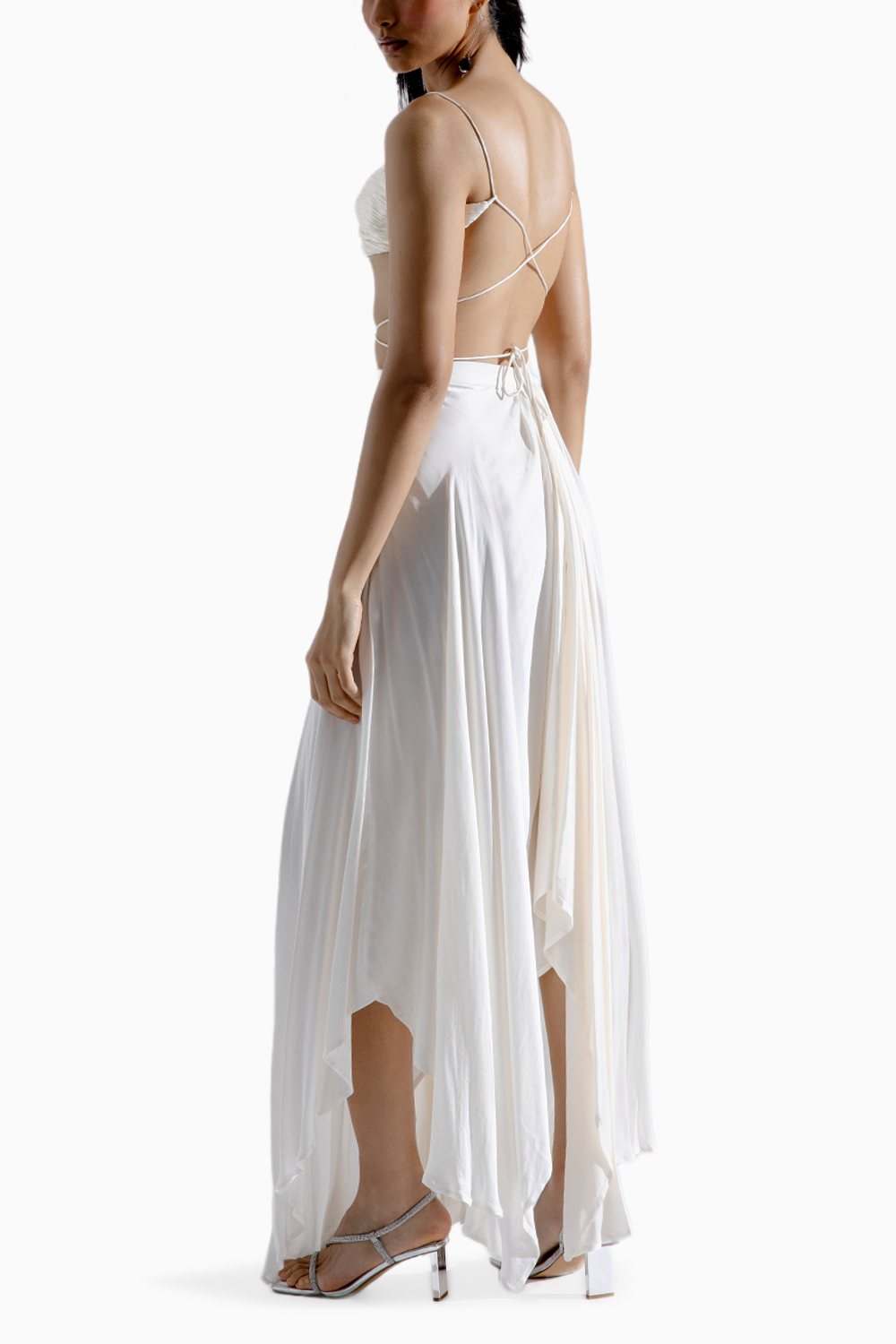 Dove Ruched Crop Top and Draped Skirt