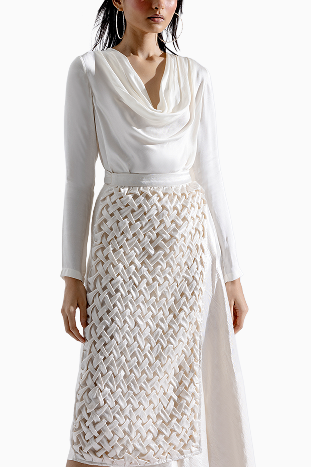 Cream Cowl Top and Cocoon Wrap Skirt