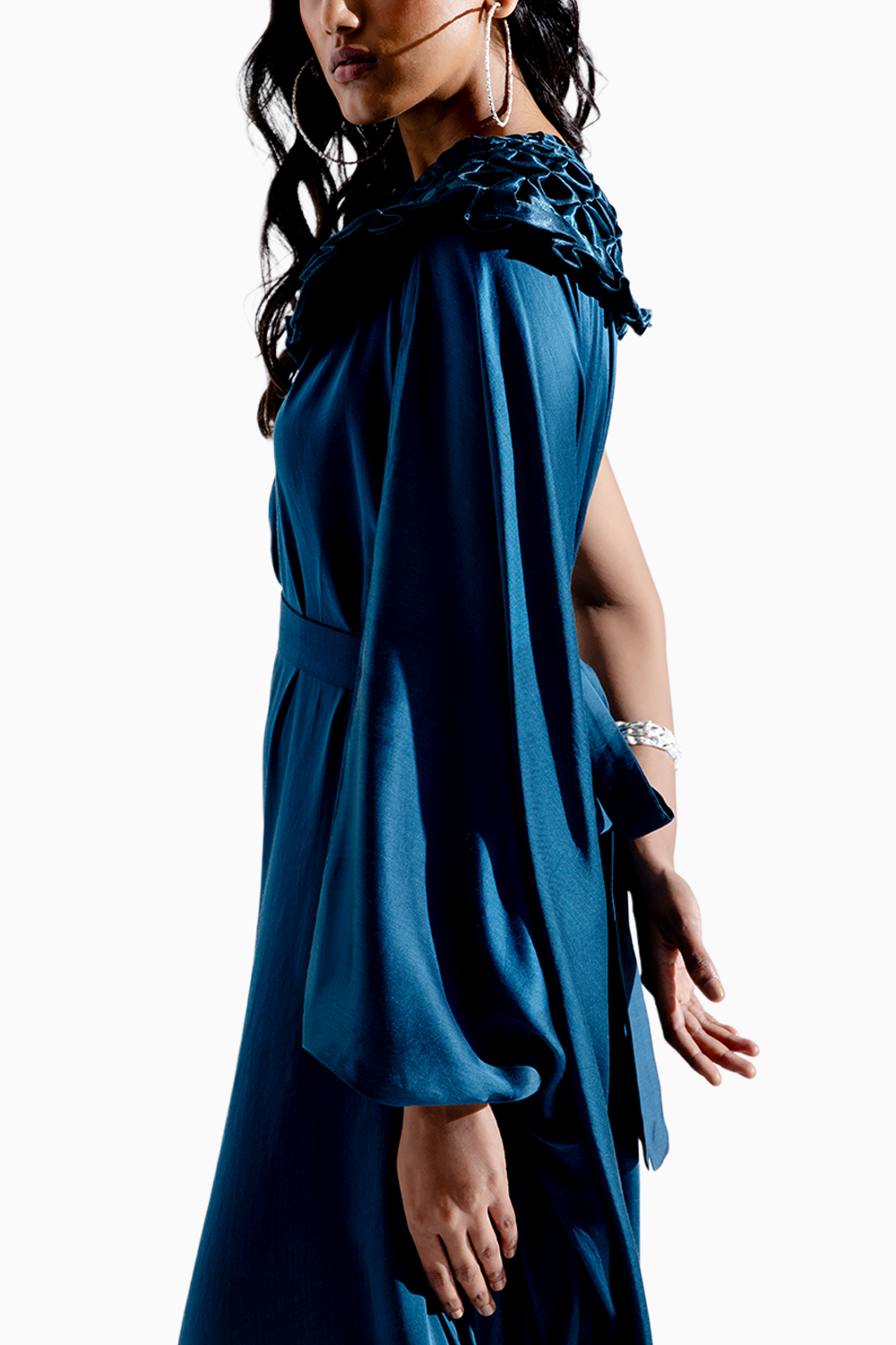 Teal One- Shoulder Kaftan Dress