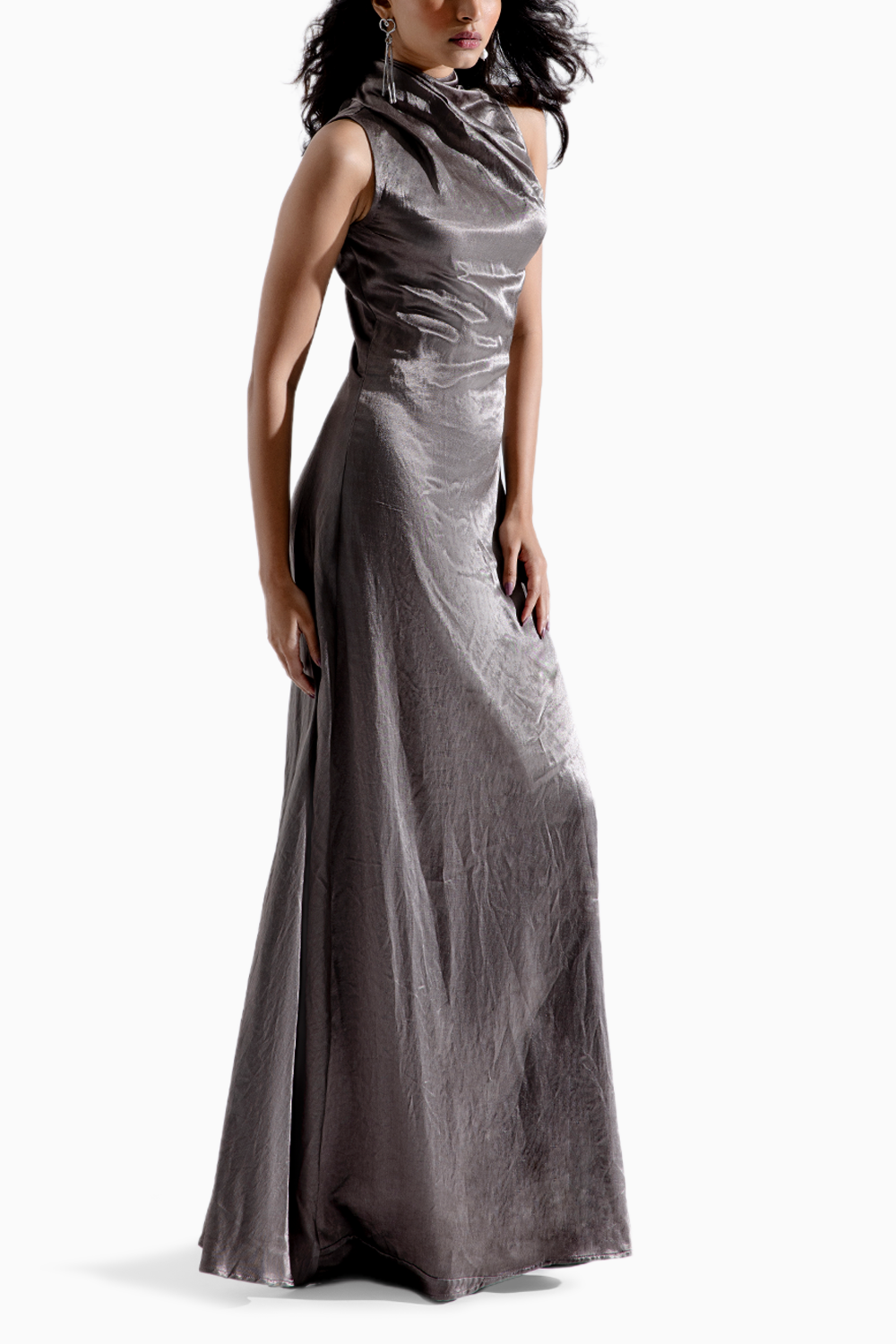 Stellar Silver Cowl Dress