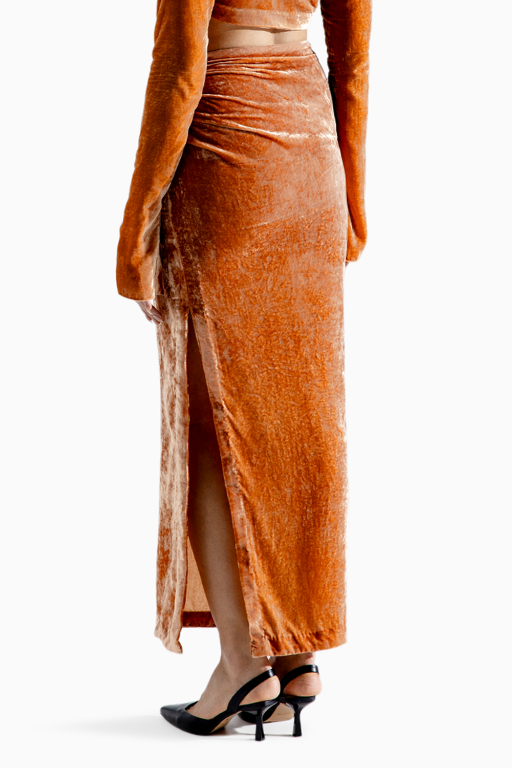 Clara Silk Velvet Skirt in Caramel