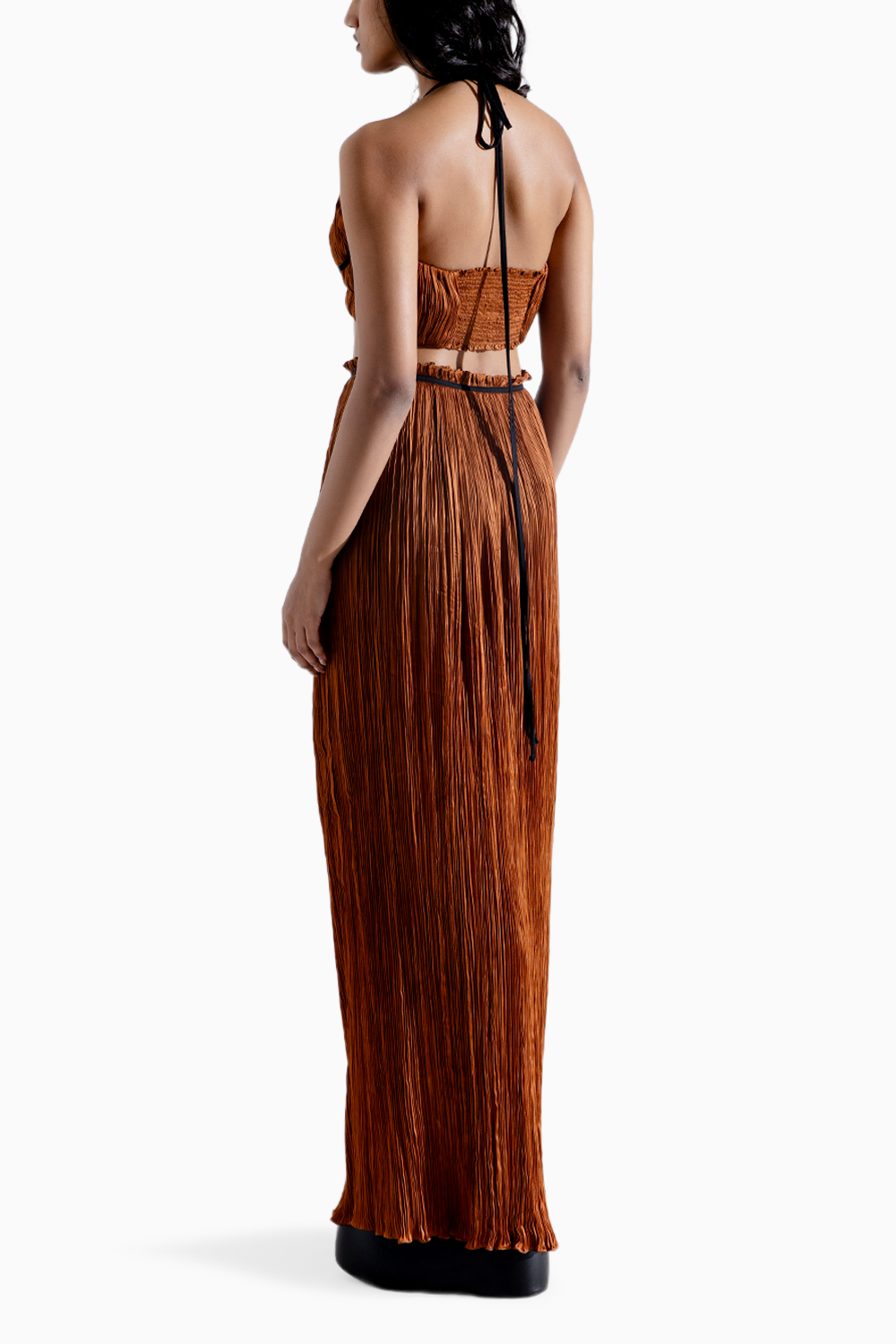 Bronze Ruched Crop Top and Skirt