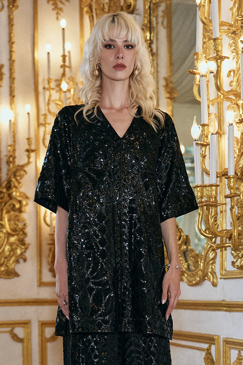 Black Sequin Embroidered Top