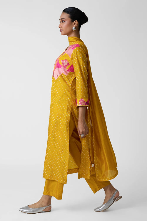 Mustard Yellow Patchwork Yoke Suit Set