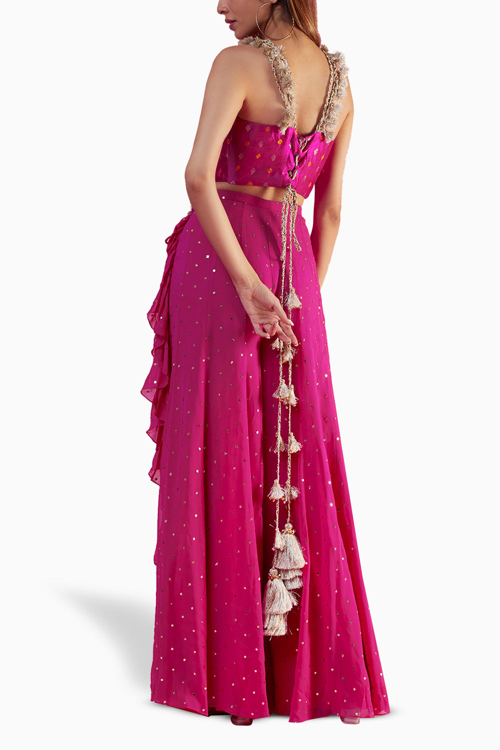 Rani Pink Embroidered Yoke with Bustier and Sharara