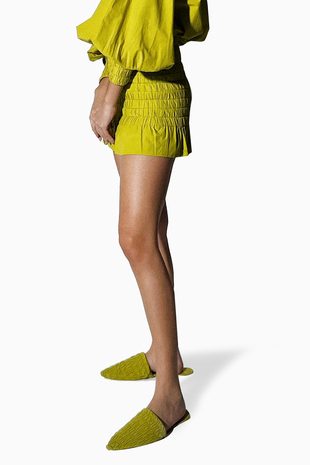 Chartreuse Ruched High-waist Skirt